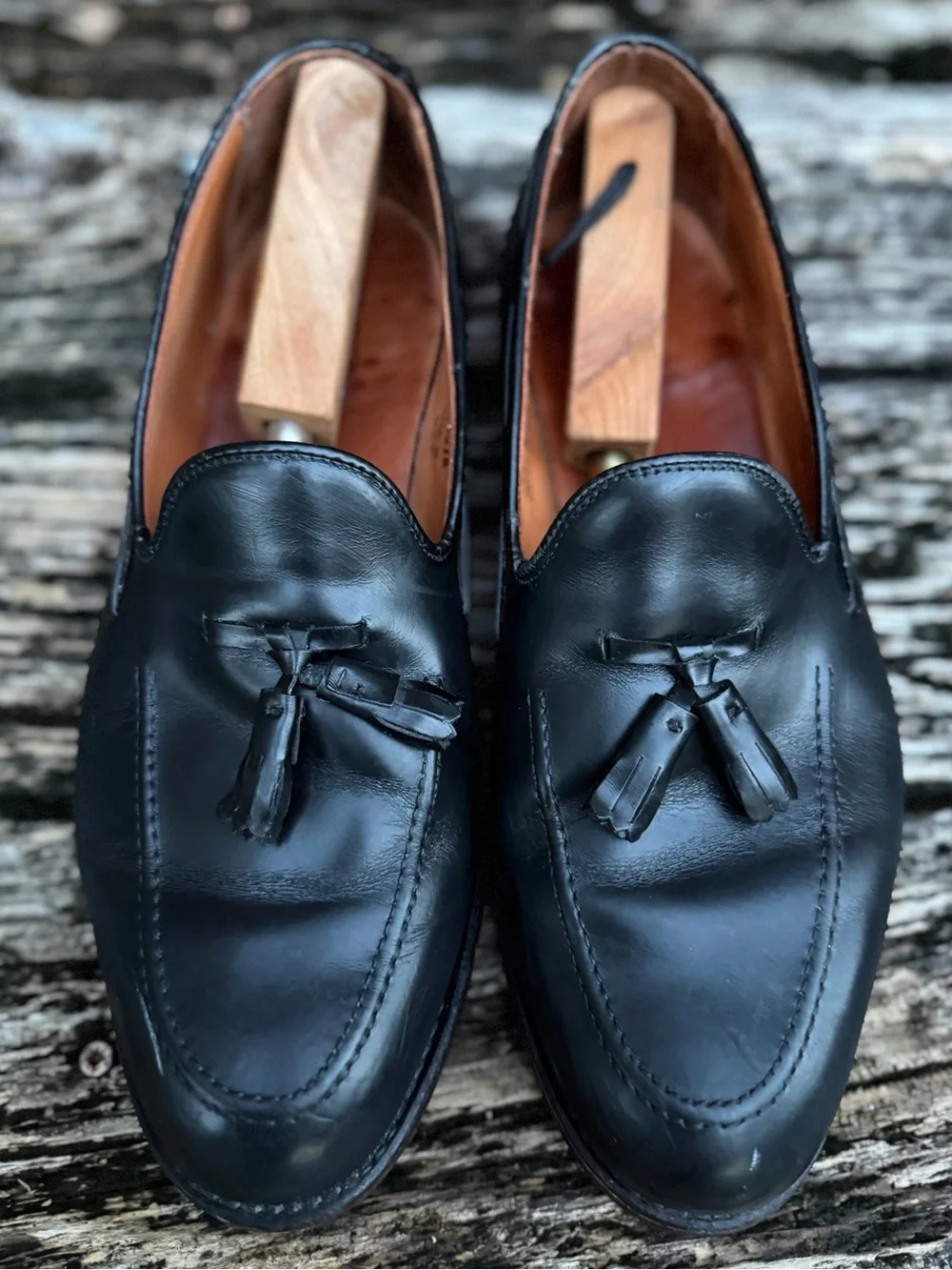 Lands' End Sz 10.5W Black Leather Tassel Slip-On Dress Loafers Made in USA X1